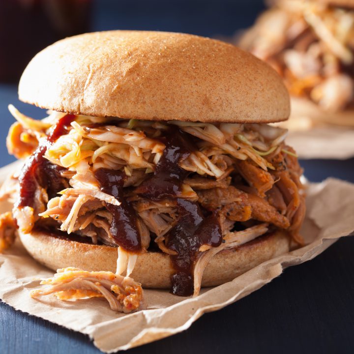 Homemade pulled pork burger with coleslaw bbq sauce