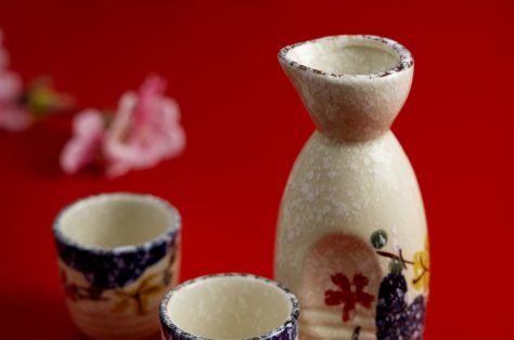 High angle japanese cups bottle assortment